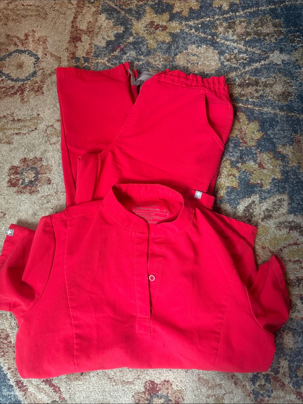 Figs Kids Button-Down Medical Scrub Set in Red